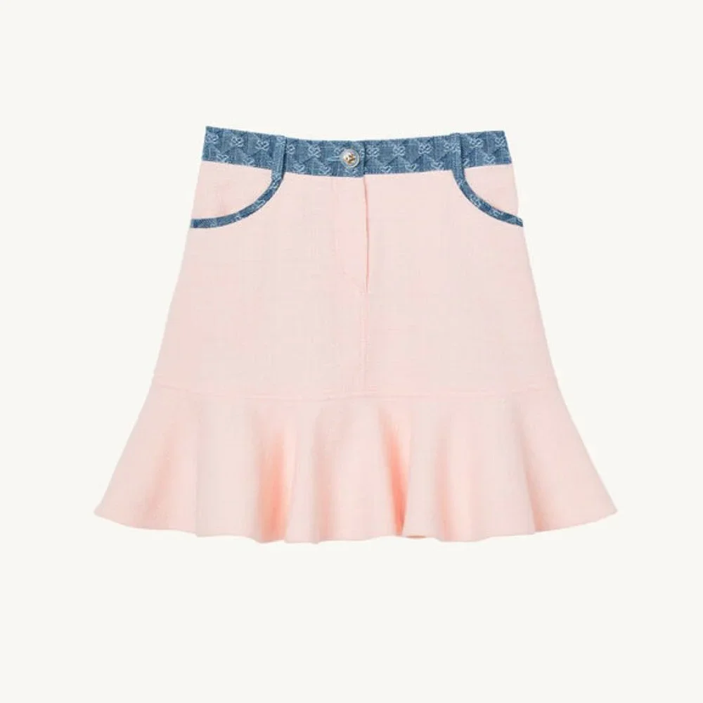 NWT Sandro Short mixed-material olene Contrast Pink Trim Mini Skirt Size 0
